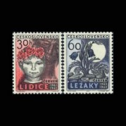 チェコスロバキア1962年リディツェとレジャーキの破壊20年切手2種