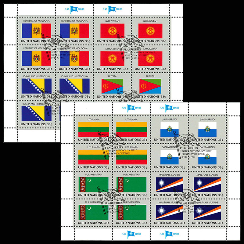 国連1999年旗シリーズ13次完シート2種完(初日印押)